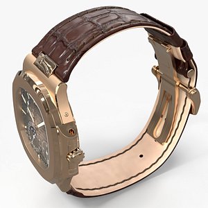 Elegant Moonphase Complication Watch Leather 3D model
