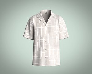 3D Textured Fabric Resort Collar Shirt with Short Sleeves model