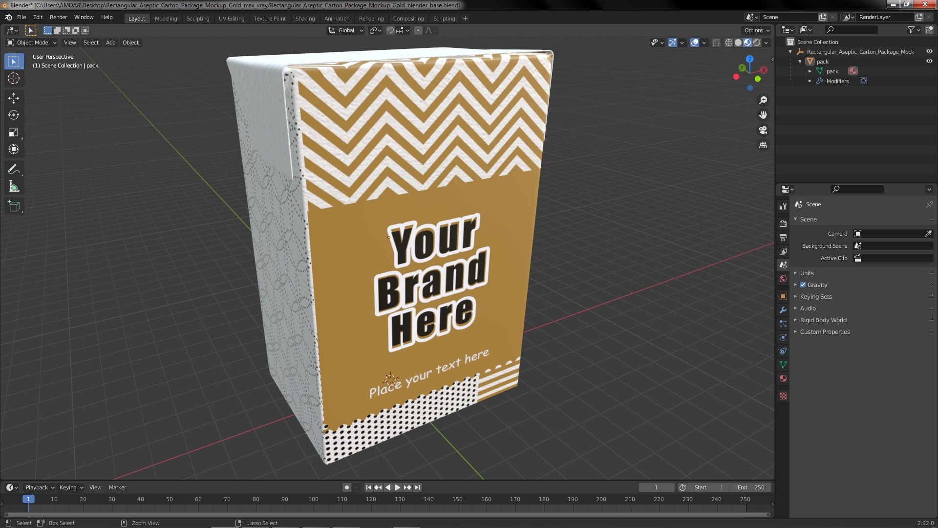 3D Rectangular Aseptic Carton Package Mockup Gold - TurboSquid 1925975