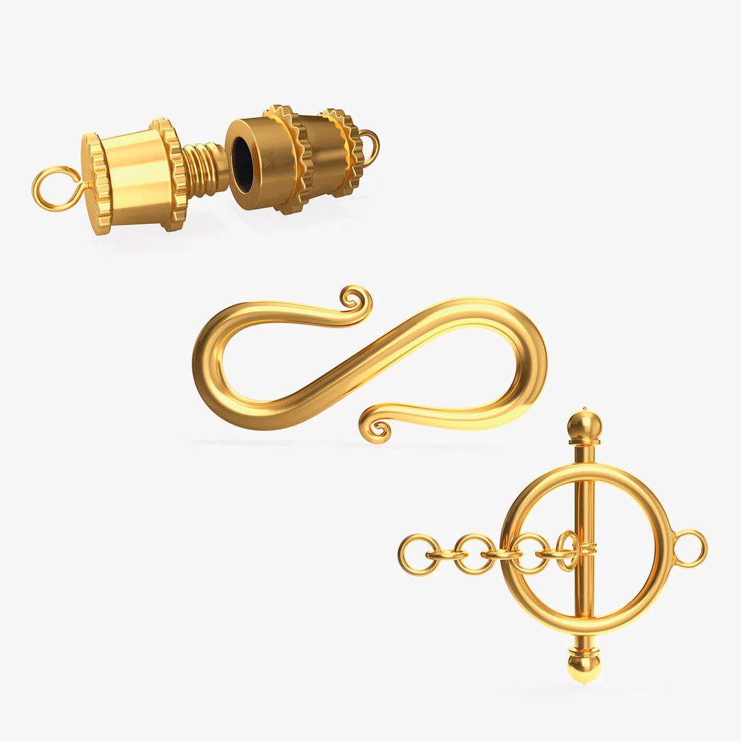 Golden Jewelry Clasps Collection 2 3D model preview