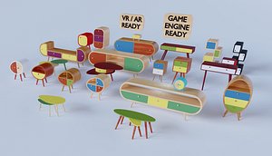 70s style furniture cabinets 3D