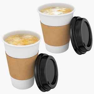 3D Paper Coffee Cup with Black Lid Collection