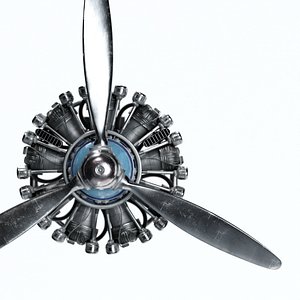 Airplane Radial Engine with Propeller