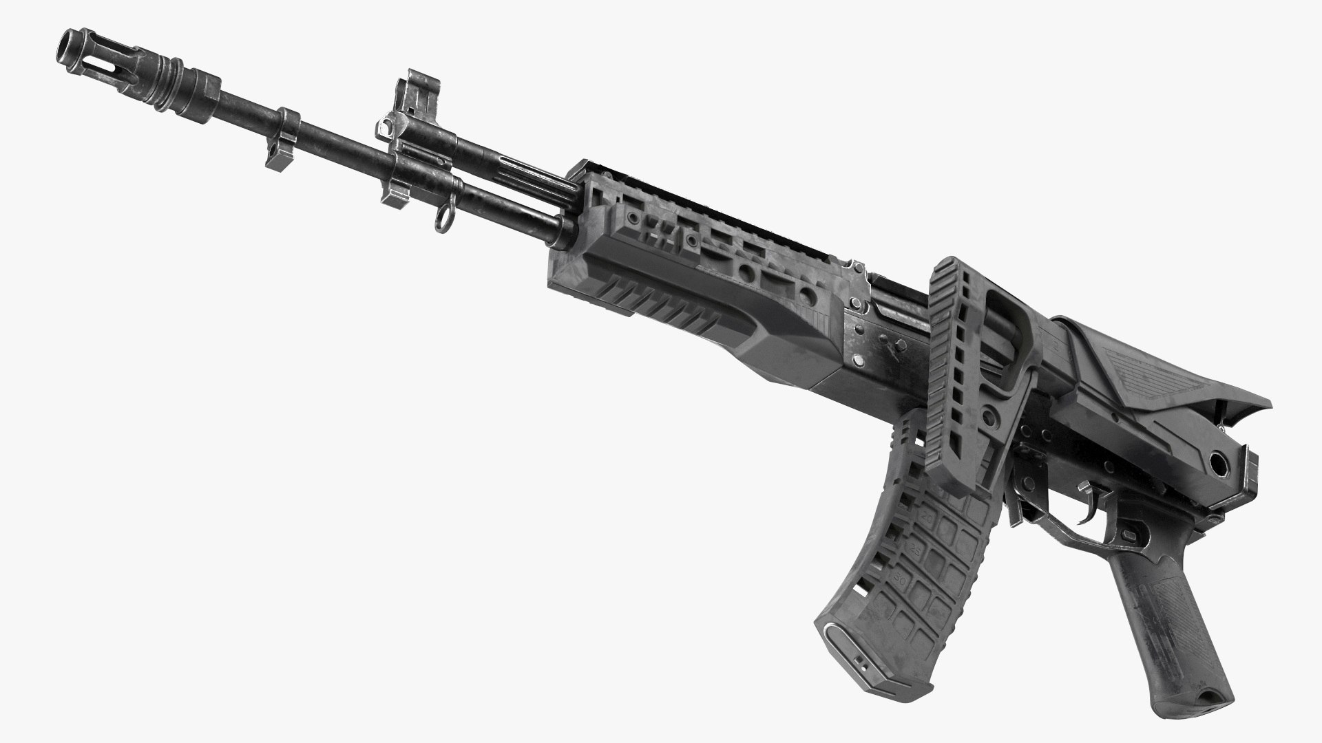 Worn Out Assault Rifle AK-12 Folded Stock 3D model preview