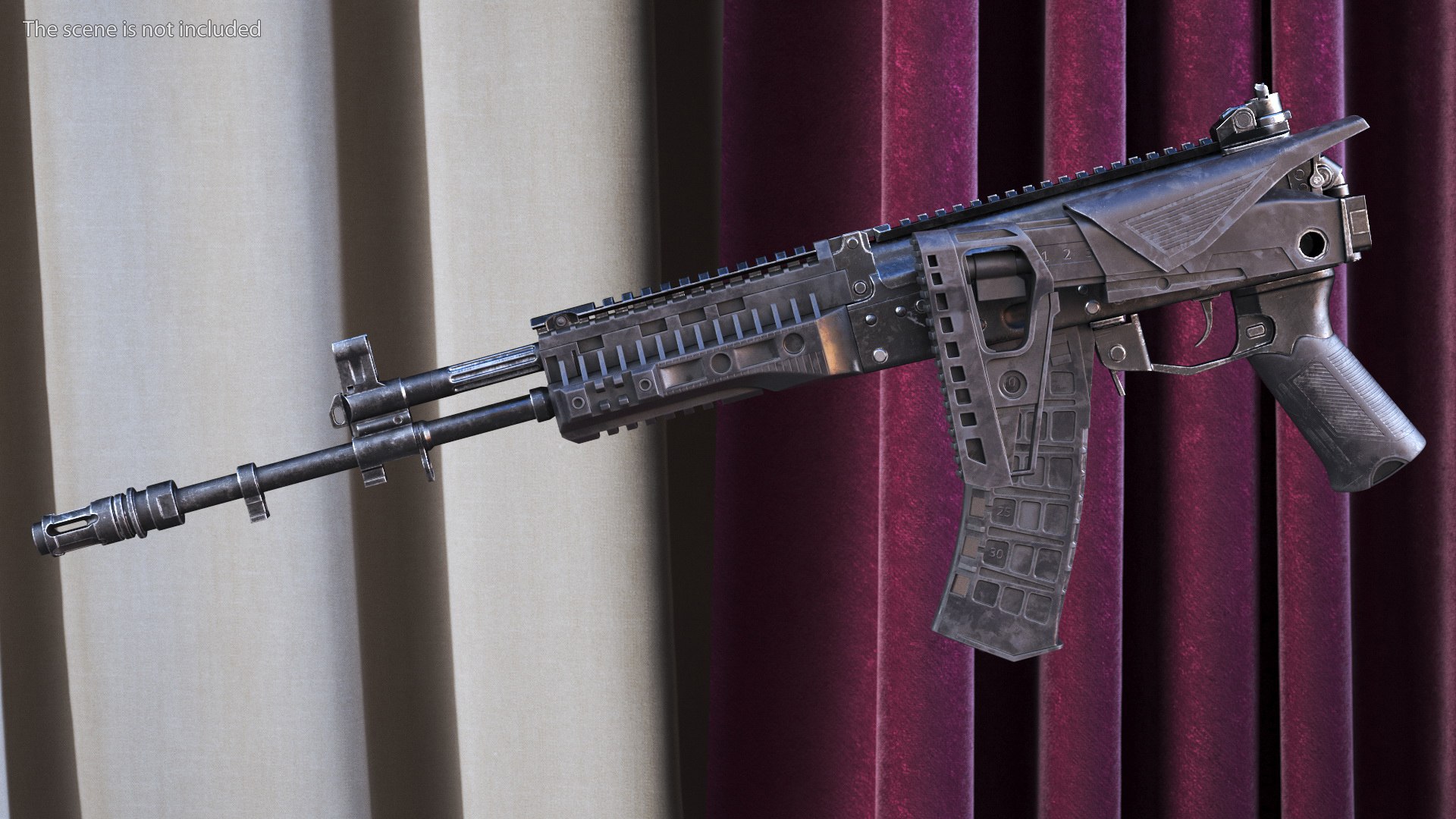 3D model Worn Out Assault Rifle AK-12 Folded Stock - TurboSquid 2131760