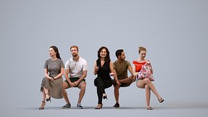 Basics0492 - A set containing 5 models of male and female adults sitting in casual attire in office 3D model