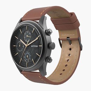 3D model Titan Leather Strap Chronograph Watch