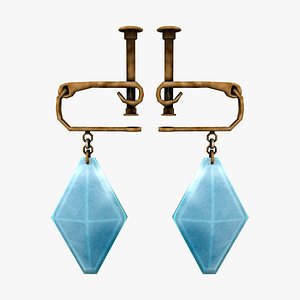 Fantasy Teal Gemstones Earrings 3D