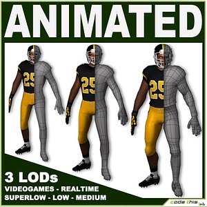 Football Player With 3 LODs For Videogame