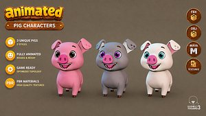 Animated Game Ready Pig Low-poly 3D model 3D model