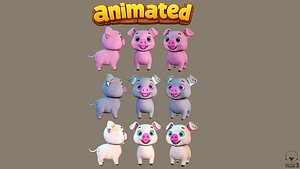 Animated Game Ready Pig Low-poly 3D model 3D model