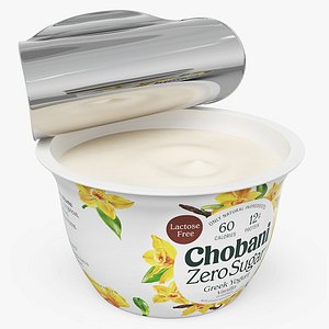 3D model Chobani Zero Sugar Greek Yogurt Cup Open Vanilla