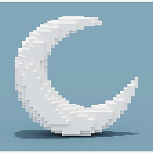 3D White Voxel Moon