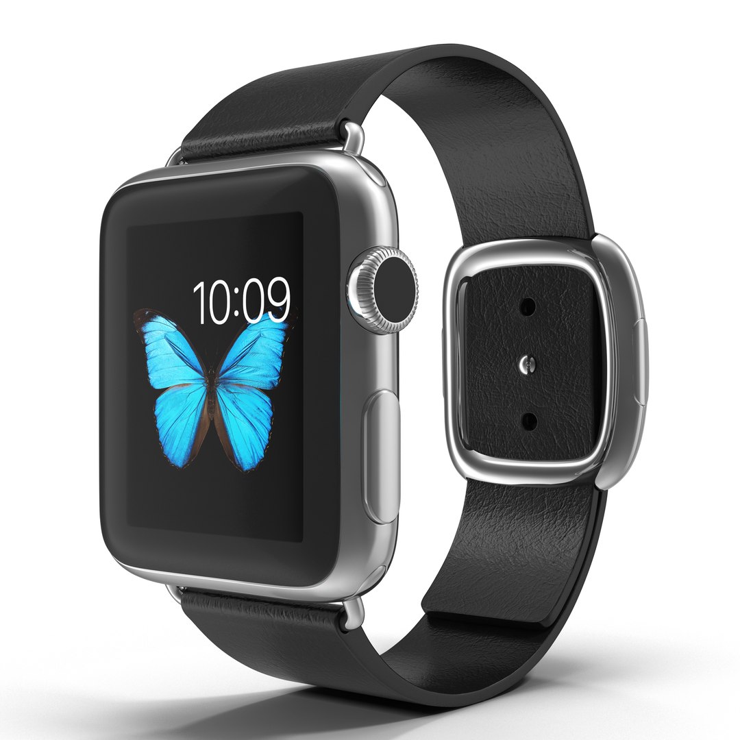 Apple Watch 38mm Steel Case with Black Modern Buckle 2 3D Model 3D model preview