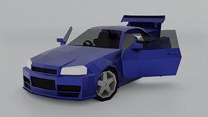 Low poly Nissan GT-R R34 3D model