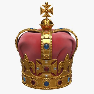 3D Gold crown with gems and velvet 02
