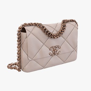 3D Chanel 19 Bag Cream Leather model