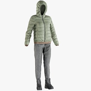 Women's Jeans with Pullover, Down Coat and Boots