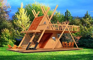 Glamping tower with hot tube and fire pit 3d model