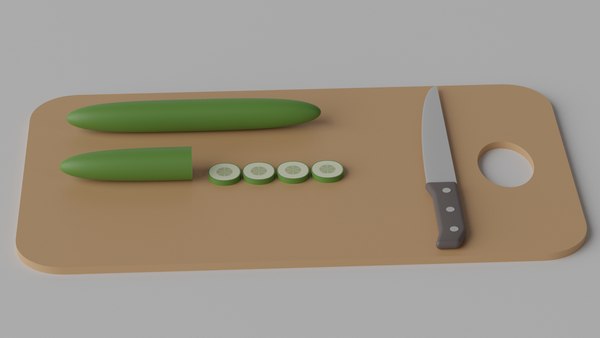 Cucumber Slice Chopping Board Kitchen Knife 3d model 3D