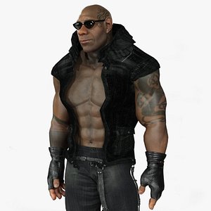 Realistic Rigged Fighter Black Man Character