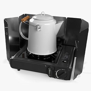 Portable Cooktop with Metal Kettle Animated 3D model