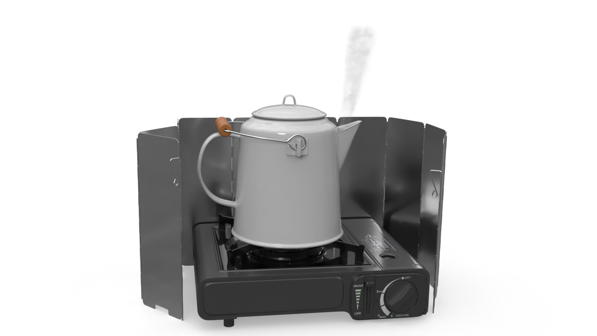 Portable Cooktop with Metal Kettle Animated 3D model preview