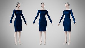 Dress 11 Indigo Velvet 3D model