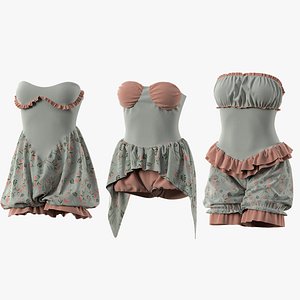 3 female mini dress 3D model