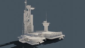 3D futuristic spaceship launch pad