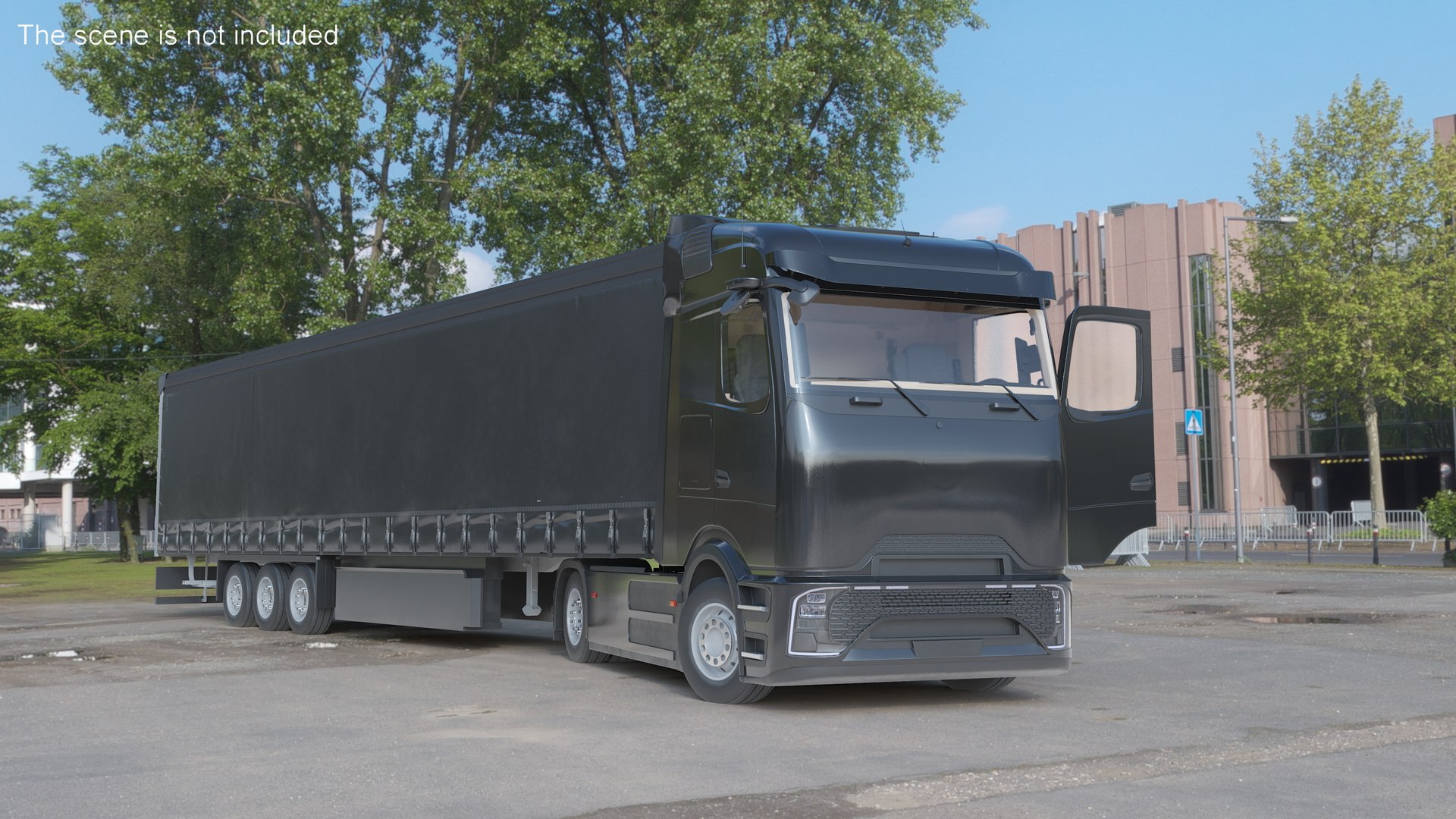 Heavy Duty Electric Tractor With Cargo Trailer Black Rigged for Maya 3D model preview