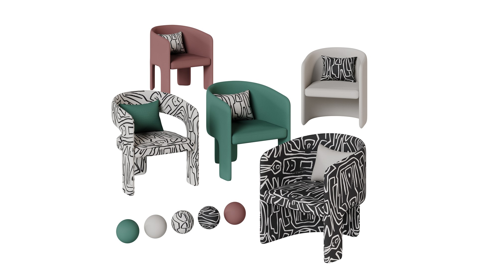 Cali chair collection with five different variations 3D model ...