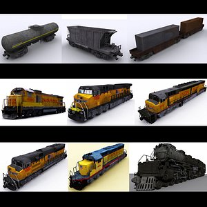 3D Union Pacific GE EMD and Big Boy X 4014 Steam Locomotive with Coal Hopper Oil and Container Carriage model