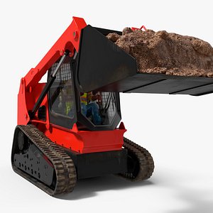 Skid Steer Loader with Operator and Soil Load Rigged for Maya