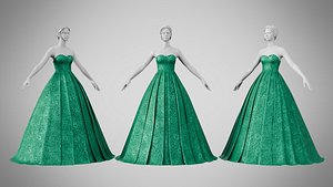 3D Dress 48 Emerald Velvet Green With Design