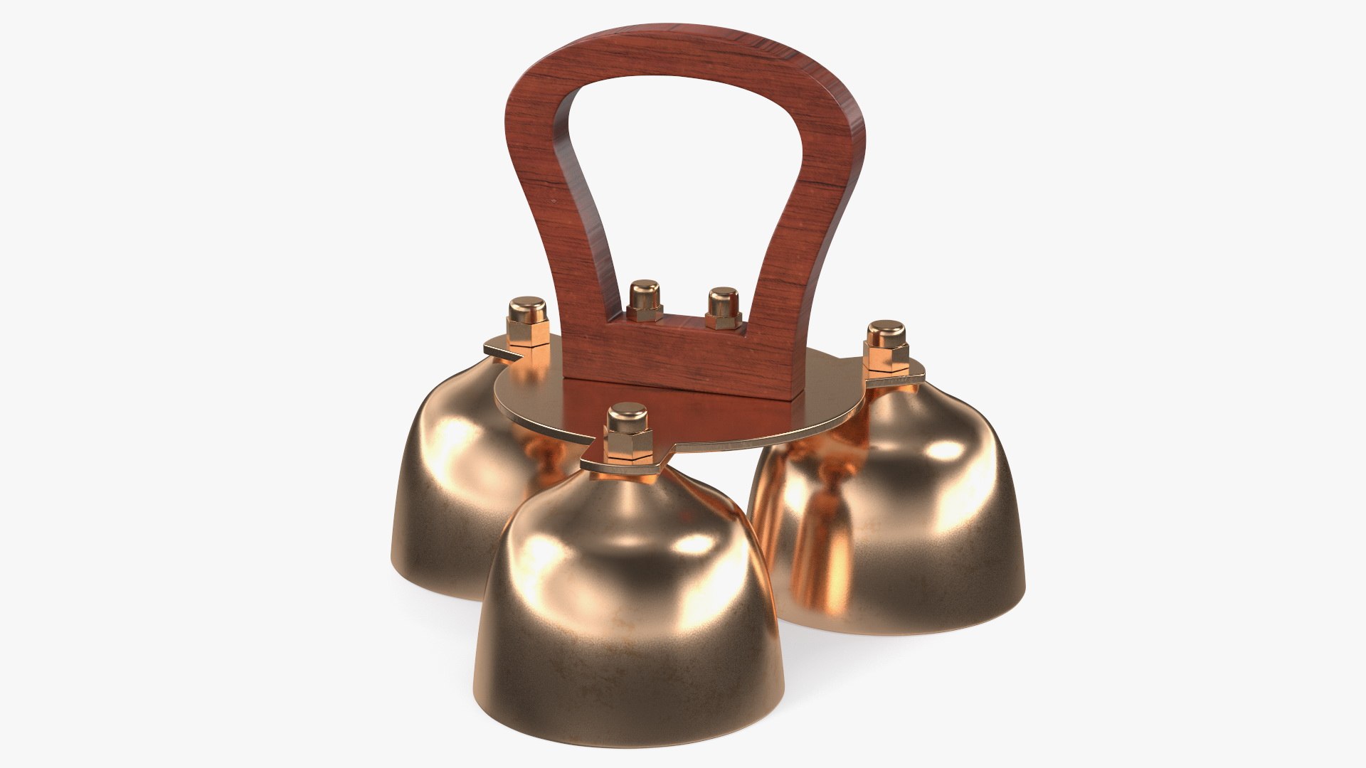 Brass Liturgical Bell 3 Tones Wood Handle 3D model preview