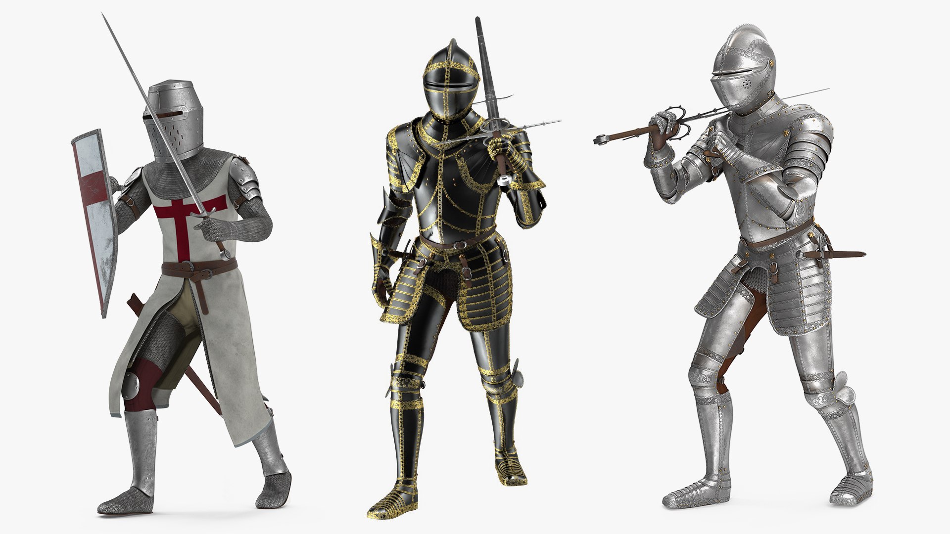 Rigged Medieval Knight Plates Armor Collection for Maya