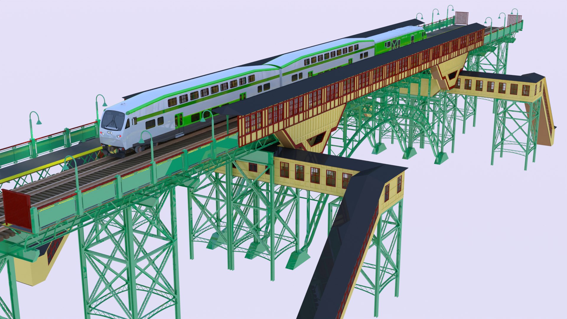 3D Model Station With BiLevel Train - TurboSquid 2312189
