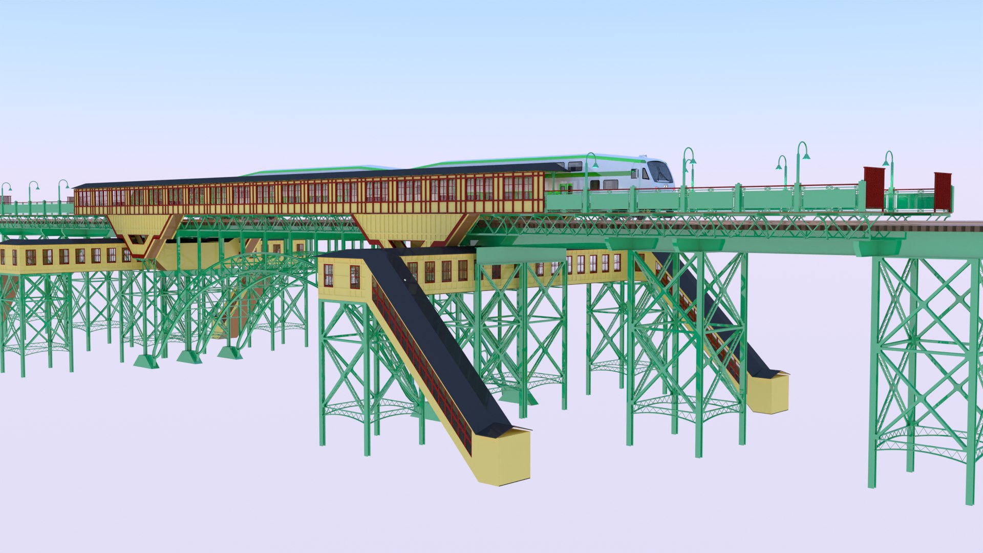 3D Model Station With BiLevel Train - TurboSquid 2312189