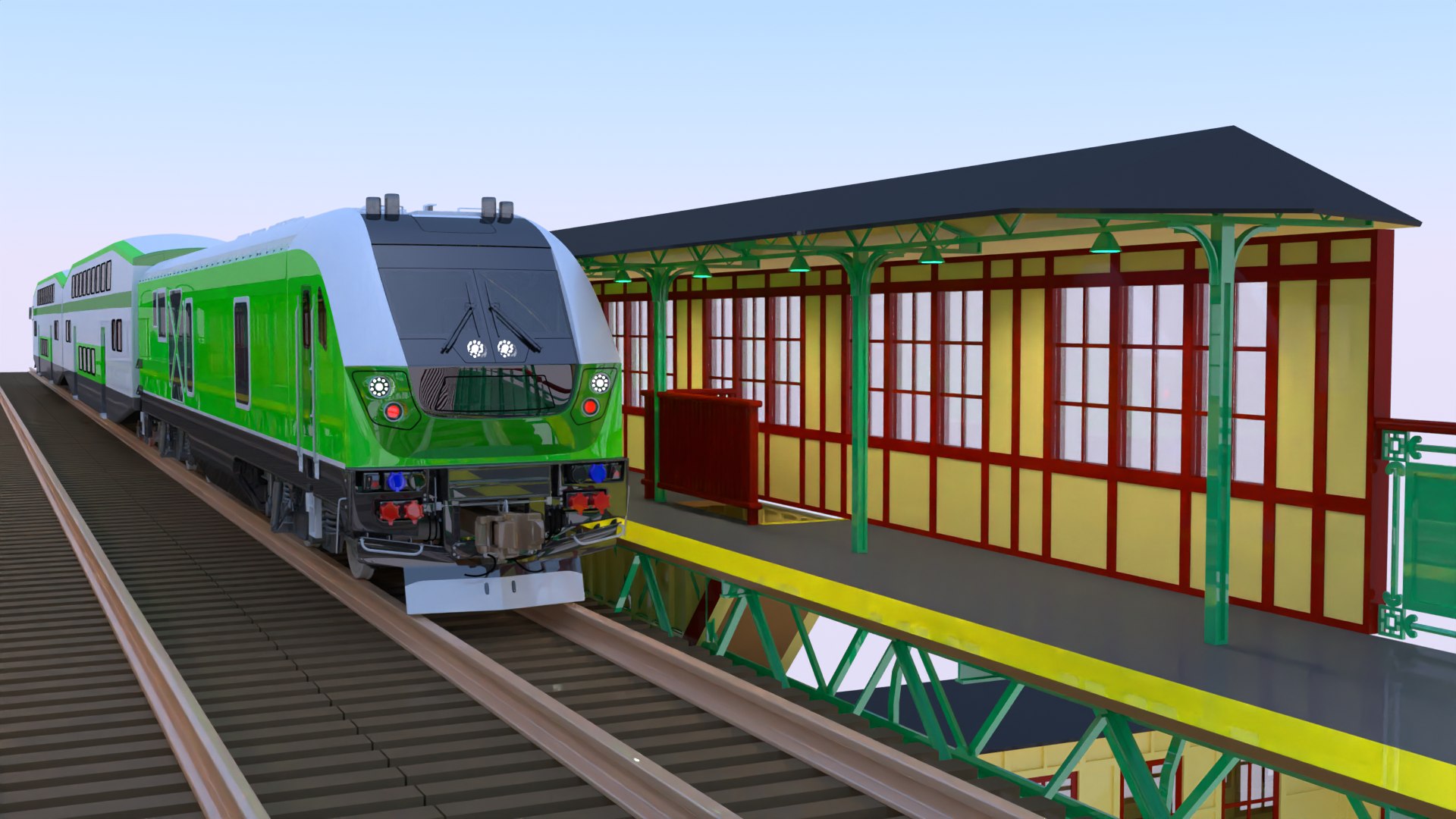 3D Model Station With BiLevel Train - TurboSquid 2312189