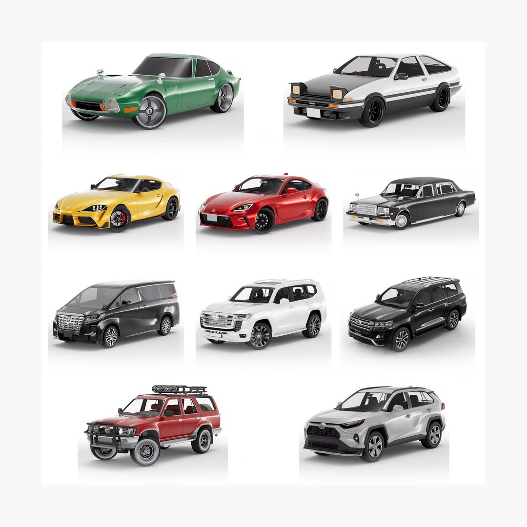 Toyota Cars Collection Pack - 10 Car Models Bundle 3D Model ...