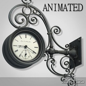 street wall clock animation 3d model