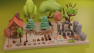 Low Poly Fantasy Forest Nature Pack - Cartoon Assets for Game