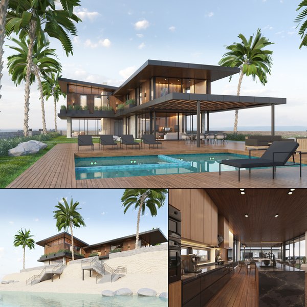 3D model Contemporary Beach Villa Exterior and Interior