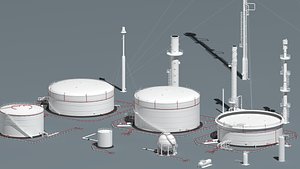 oil tanks and flare stacks