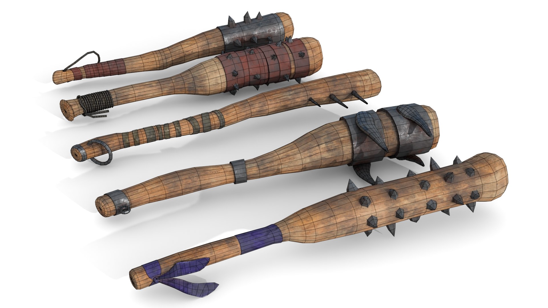 Set of Wooden Maces model https://p.turbosquid.com/ts-thumb/IP/mFpKzs/rI/wire_0006/jpg/1620902104/1920x1080/fit_q87/66ba0e2dc8fc84845701b723537ac00b82fc05c4/wire_0006.jpg