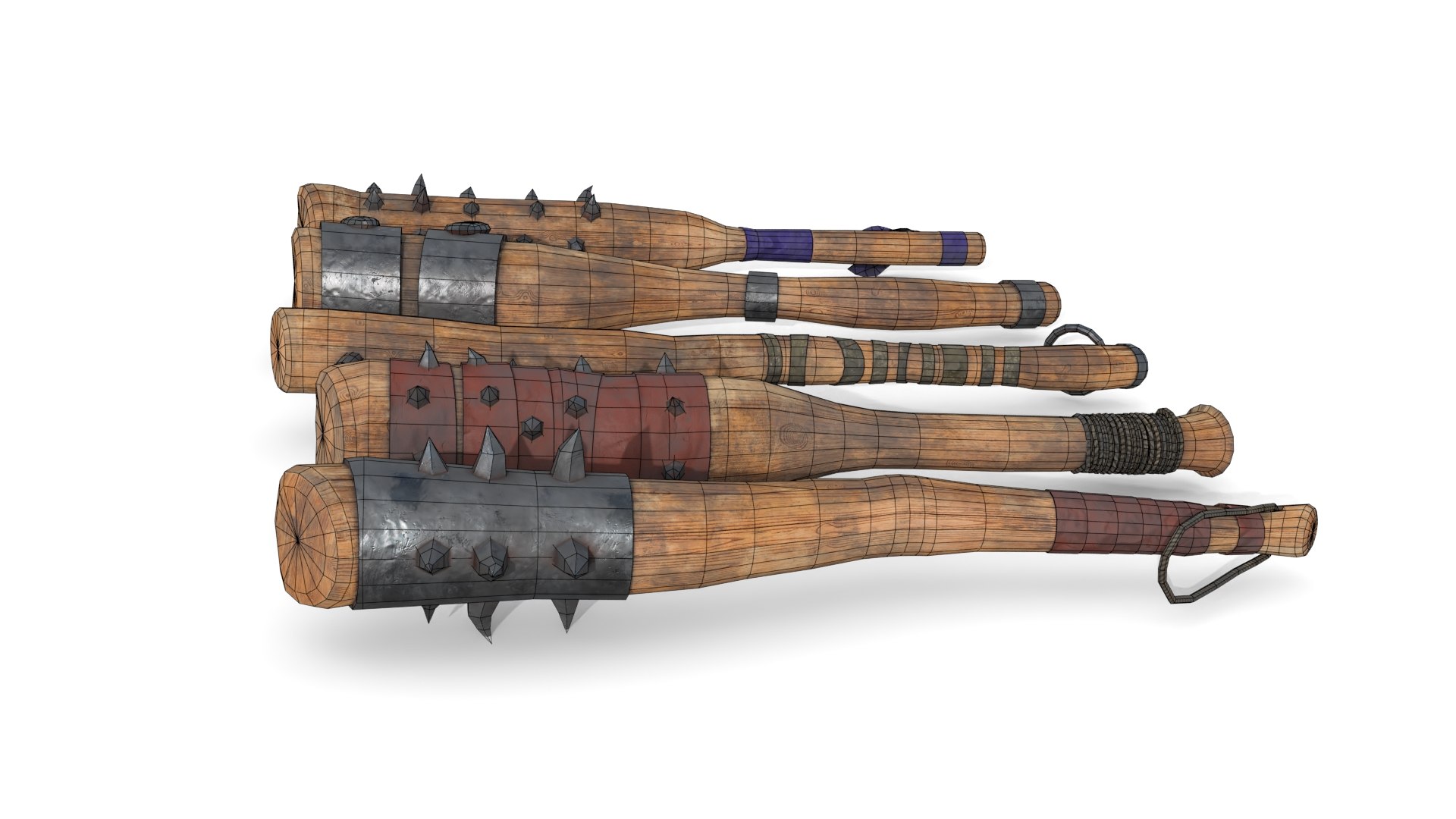 Set of Wooden Maces model https://p.turbosquid.com/ts-thumb/IP/mFpKzs/ut/wire_0007/jpg/1620901977/1920x1080/fit_q87/4be35f0a86fb0adb85b4e6f2cbbe844d7bafa4e0/wire_0007.jpg