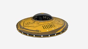 3D Alien Spaceship UFO B08 Yellow Dirt - Sci Fi Spacecraft Design