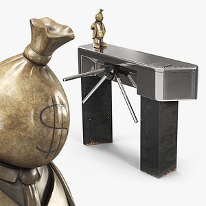Money Bag Head Capitalist Stand on Metro Turnstile 3D model