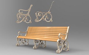 Ornate Victorian Park Bench 3D Model Baroque Scroll 3D model